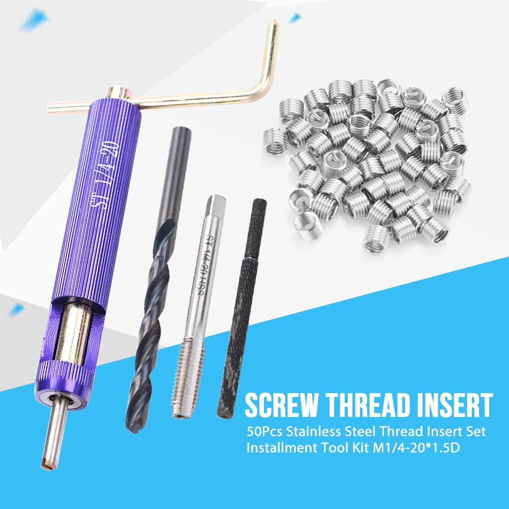 Thread Repair Insert, 50Pcs Stainless Steel Thread Insert Set Installment Tool Kit 1/4-20UNC1.5D Hex Socket Coiled Wire Insert: Industrial & Scientific