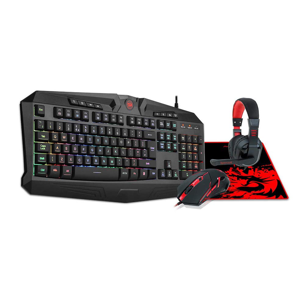 Linbing123 S101-UK Gaming Keyboard and Mouse Kit, Silent Wired RGB Rainbow Backlit Keyboard with Wrist Rest and M601 Gaming Mouse with Weight Adjustment Kit, PC Gamer Keyboard