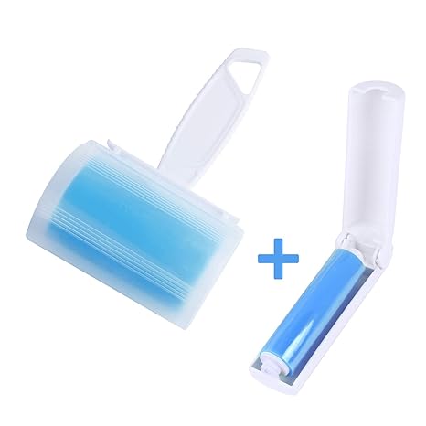 WOWGO (2er Pack) Fusselrolle Wiederverwendbarer Tierhaar-Entferner, waschbarer Tierhaar-Roller mit Griff und Abdeckung sowie 