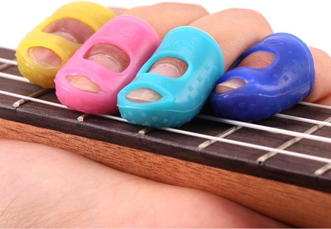 Guitar Fingertip Protectors Silicone Finger Guard Different Sizes & Colours (Small, Blue)