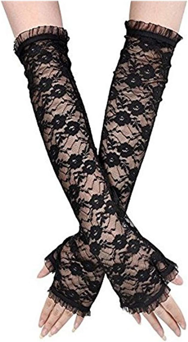Paciffico Women's Classy Floral Stretching Lace Wedding Gloves UV Protection Fingerless Wrist Short/Elbow Length Long Evening Dress Gloves