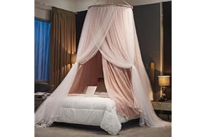 Vilemoon Bed Canopy for Girls & Adults, Round Dome Lace Princess Canopies Netting, Elegant Double Layer Bed Canopy Drapes for