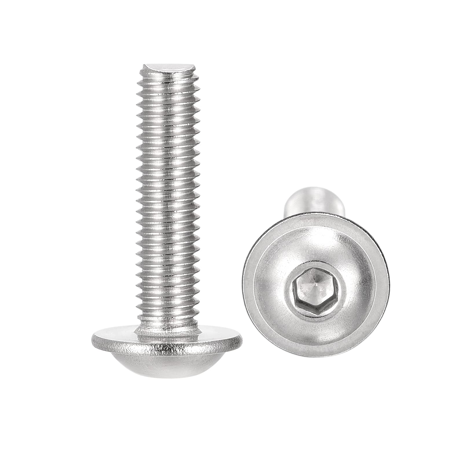 sourcing map Flanged Button Head Socket Cap Screws, M5*20mm Hex Socket Drive Screw, 304 Stainless Steel Fasteners Bolts, Fully Threaded Machine Screw 50Pcs