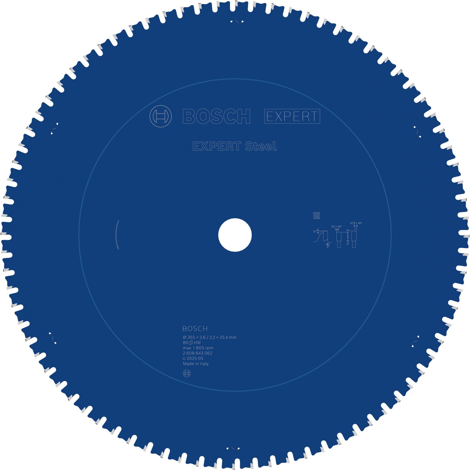 Bosch 2608643062 Circular Saw Blade Expert for Steel 355 X 25.4 X 2.6 Mm, 80