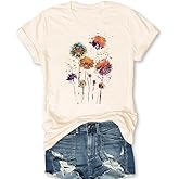 Women Wildflower T Shirt Cute Botanical Flower Shirts Funny Boho Floral Graphic Tees Short Sleeve Tops