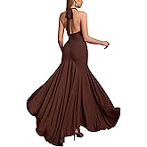 HTZMO Women Formal Sexy V Neck Halter Tie Maxi Dress Bodycon Flowy Wedding Guest Cocktail Elegant Long Dresses