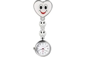 Avaner Women's Clip on Fob Watch, Stainless Steel Quartz Nurse Watch, Smile Heart Face Lapel Watch, Hanging Pocket Watch with Second Hand