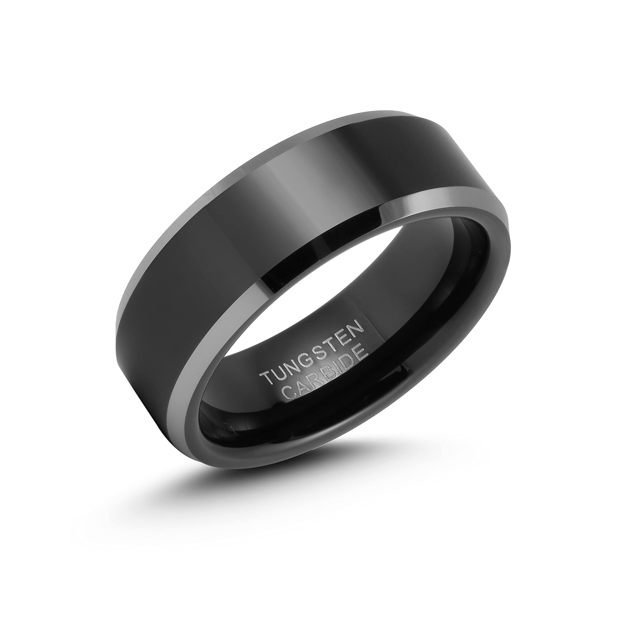 Lerchphi Anillo de tungsteno negro de 8 mm para hombres Bodas de boda High Polised Bevelled Comfort Tamaño 6-16