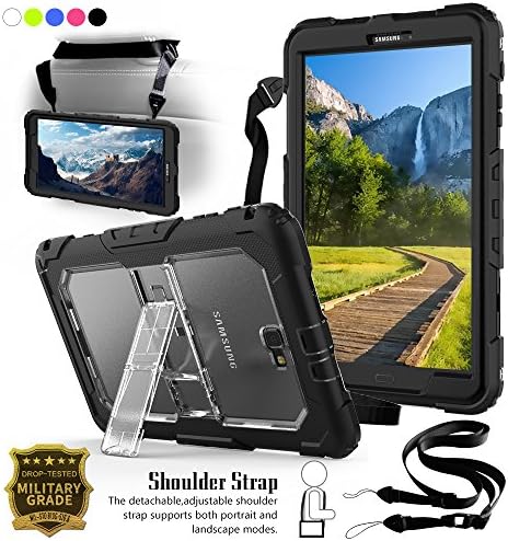 Galaxy Tab A 10.1 Case, T580 Case, Shockproof Full-body Protective Rugged Bumper Cover Skin Built-in Kickstand &amp; Shoulder Strap for Samsung Galaxy Tab A 2016 SM-T580 SM-T585 (No Pen Version) Clear