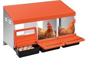 VEVOR Chicken Nesting Boxes, 3 Compartments, Metal Egg Laying Boxes with Protective Collection Lids, Roll Out Nesting Box, Ea