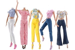 E-TING Lot 10 Items = 5 Sets Doll Clothes Casual Wear Outfit Tops + Pants with 5 Pair Shoes Accessories for 11.5 Inch Doll (Style C)