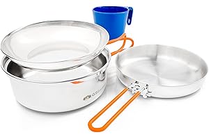 GSI Outdoors 68125 - Glacier 1-Person Stainless Steel Mess Kit | Durable, Compact Camping Cookware