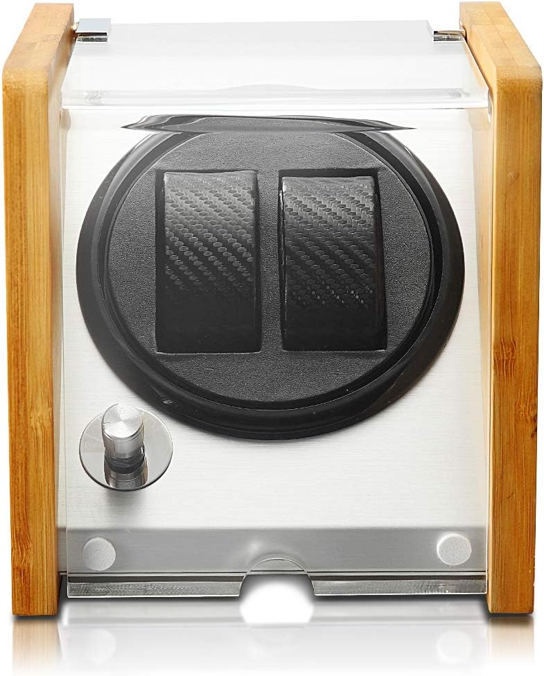 Watch Winder for Automatic Watches with Super Quiet Japanese Motor and 2 Watch Winder Suitable for All Watch Size, AC Or Battery Powered,Bamboo Craftsmanship Case