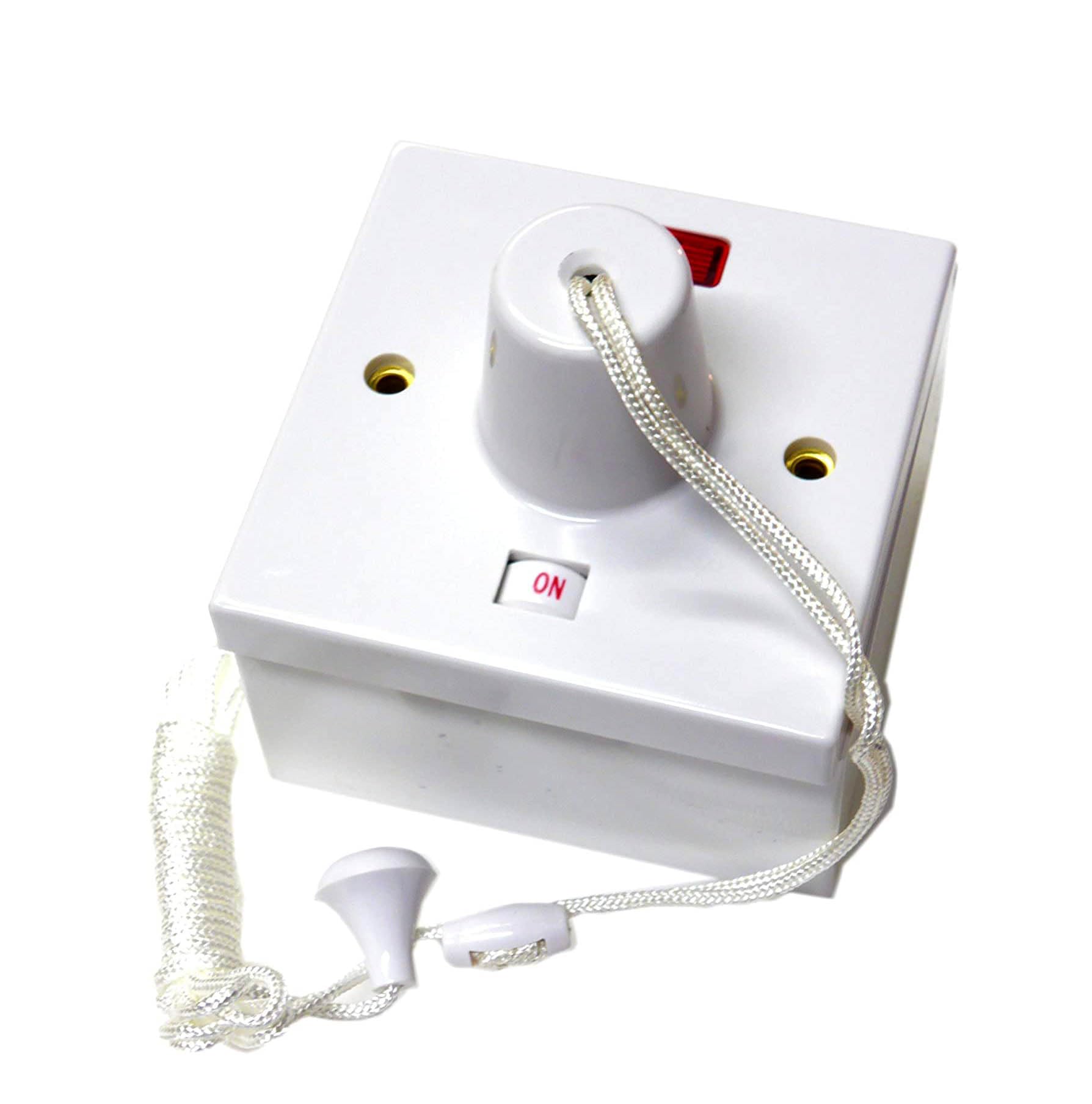 45 Amp Pull Cord Electrical Switch Double Pole with Neon Light + Back Box