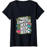 Womens I Make Computer Beep Boop Beep Network Engineer V-Neck T-Shirt