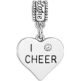 I Cheer Heart Charm – Silver Cheerleading Bead Charm For Bracelets – Compatible With Pandora, Biagi, Chamilia – Cheerleader Gift For Teens, Moms, Coaches – Includes Jewelry Pouch