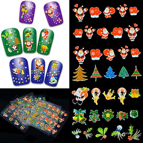 Relipop 12pcs Christmas Presents Santa Trees Design Nail Art Stickers Decals (One Size, Type 1)