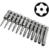 Yakamoz 12pcs 1/4 Inch Hex Shank T5-T40 Torx Head Screw Driver Bit Set Security Tamper Proof Star 6 Point Screwdriver Kit Tools