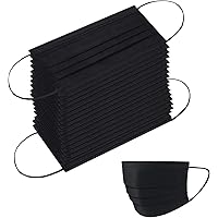 Disposable Face Masks 100PCS Black Face Mask Breathable 3 Layer Protection Face Mask with Adjustable Ear Loops