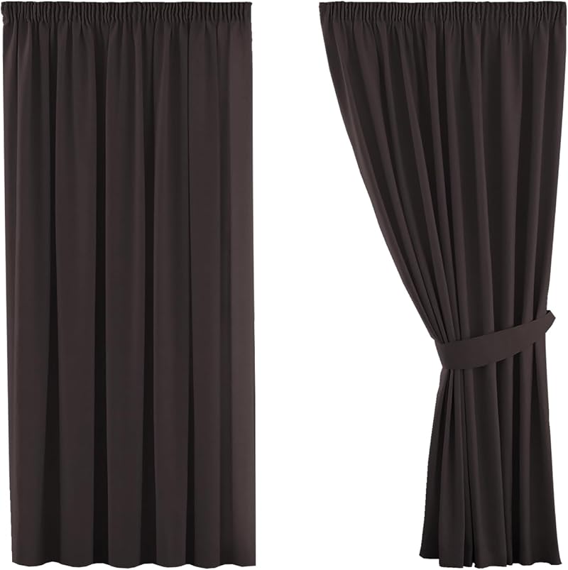 H.Versailtex Blackout Curtains 46x72 Set of 2 Pencil Pleat Brown Thermal