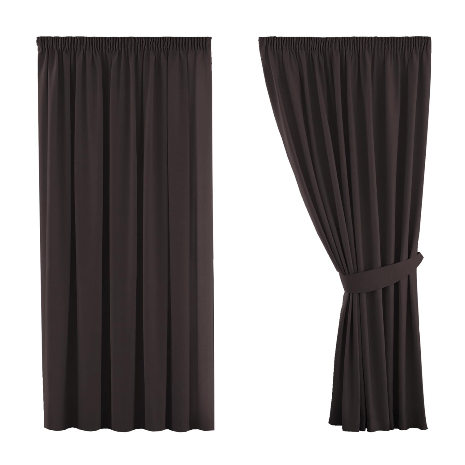H.Versailtex Blackout Super Soft Window Treatment Thermal Insulated Pencil Pleat Curtains for Bedroom with Two Matching Tie Backs Dark Brown, Energy Saving& Noise Reduce, 46" Widthx54 Drop, 2 Panels