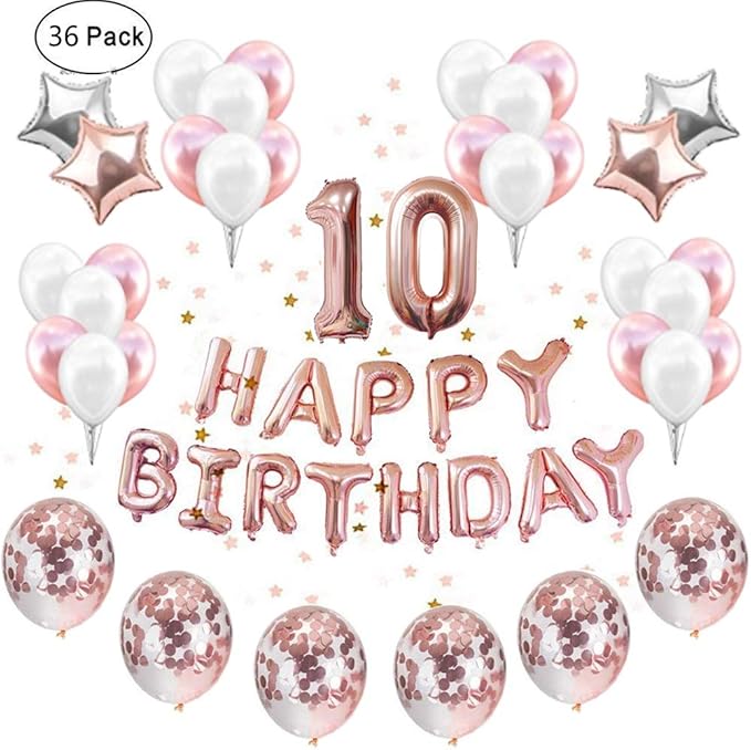 Ieongi 10 Ans Partie Ballons Decoration Or Rose Set 12 Pouces Or Rose Confettis Anniversaire Decor Party Articles Party Kit Banniere Rempli Clair Latex Ballons Ballons Confettis Mylar Amazon Fr Jeux Et Jouets