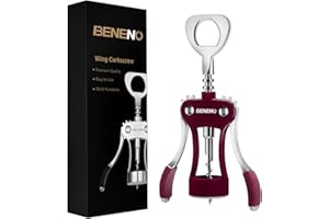 Beneno Wine Opener, Zinc Alloy Premium Wing Corkscrew with Multifunctional Bottles Opener, Sharp Wine Corkscrew with Ergonomi
