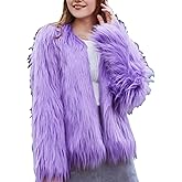 foefaik Women's Solid Color Shaggy Faux Fur Coat Long Sleeves Jacket Outerwear Tops