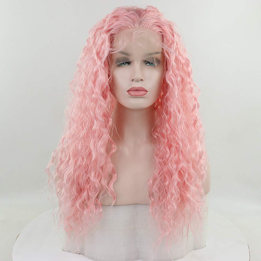 Candice Hair Synthetic wig Lace Front Wigs Long Loose Curly with Baby Hair Natural Hairline Heat Resistant Fiber Lace Wigs Swiss Natural Pink Wig ForBlack Women 180% Density 24 Inch 2333