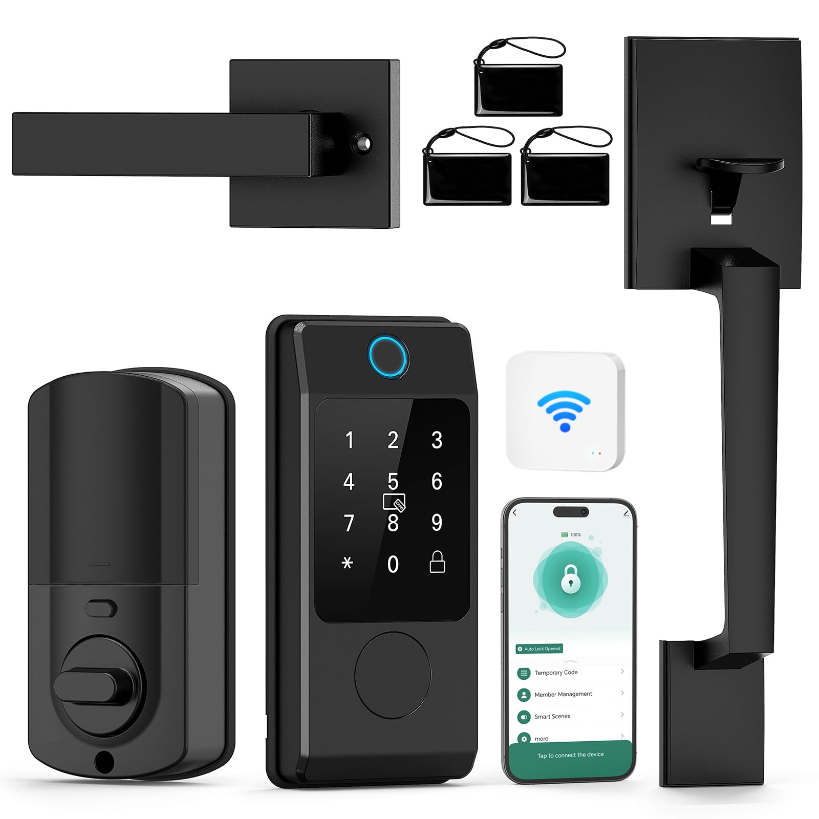 Photo 1 of Wi-Fi Smart Deadbolt Lock with Handle Sets, Miuedo Keyless Entry Door Lock for Front Door, Compatible with Alexa & Google Assistant, Auto Locking-Black