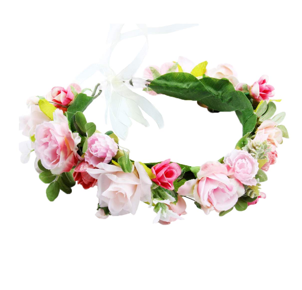 Brikuinr Flower Halo Floral Crown Wreath Boho Flower Headband Hair Wreath Hair Garland Floral Headpiece with Ribbon Wedding Party Festival โ image 1