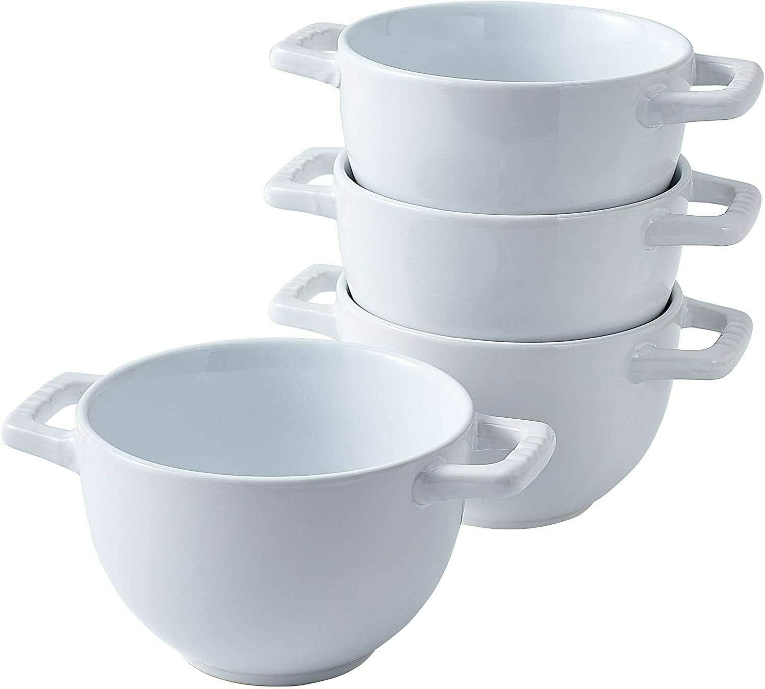 White Ceramic Large Soup Crocks With Handle Set of 4