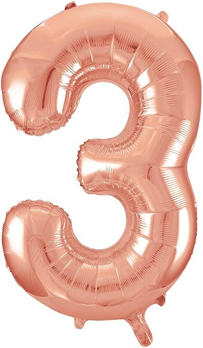 Unique Rose Gold Number 3 Shaped Large Foil Balloon 86cm