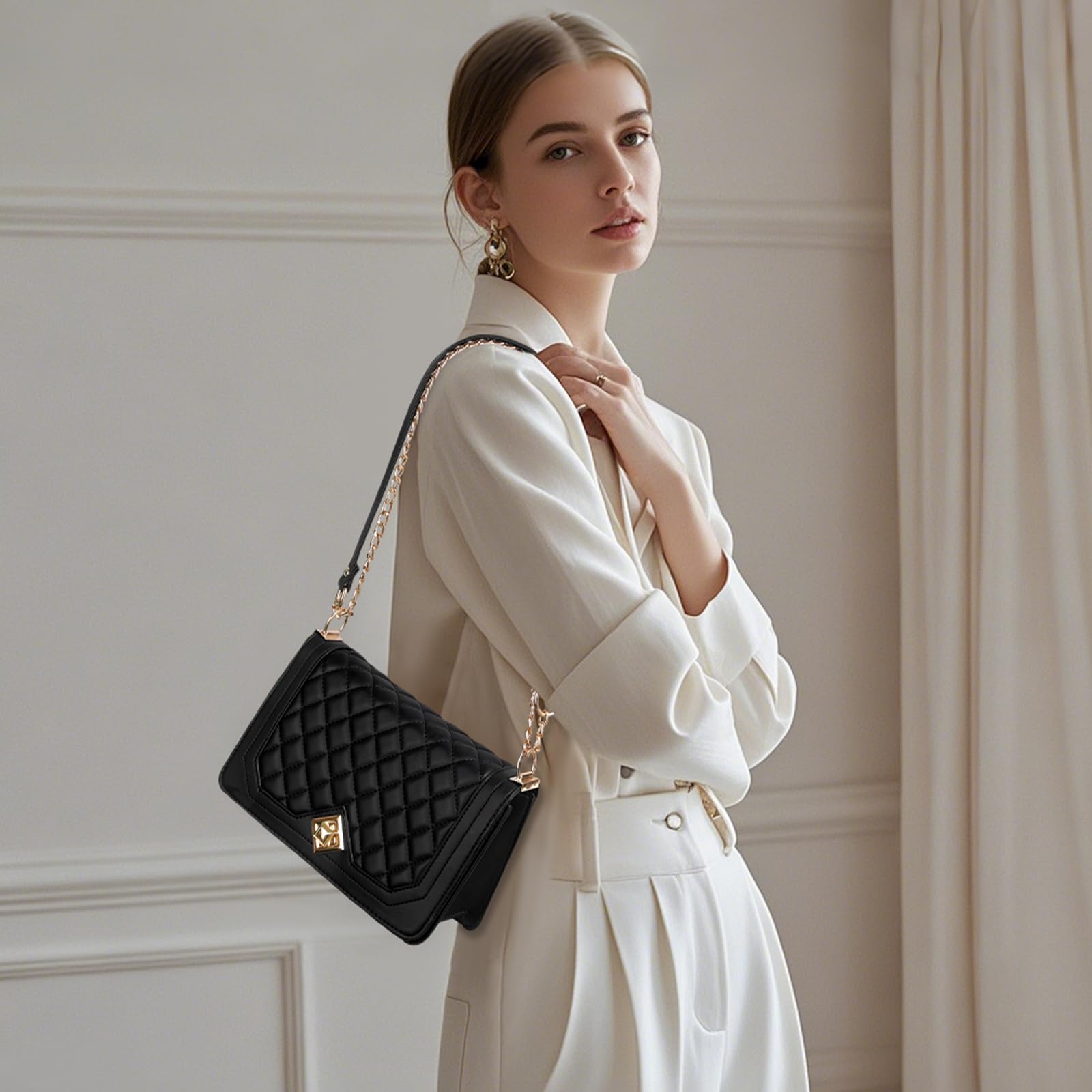 GOIACII Quilted Crossbody Bags for Women Summer Trendy Shoulder Bag Ladies Chain Designer Purse