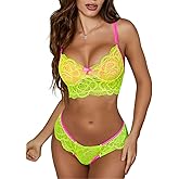 Kaei&Shi Neon Two Tone, Double Layer, High Leg Bottom, 2 Pieces Lingerie