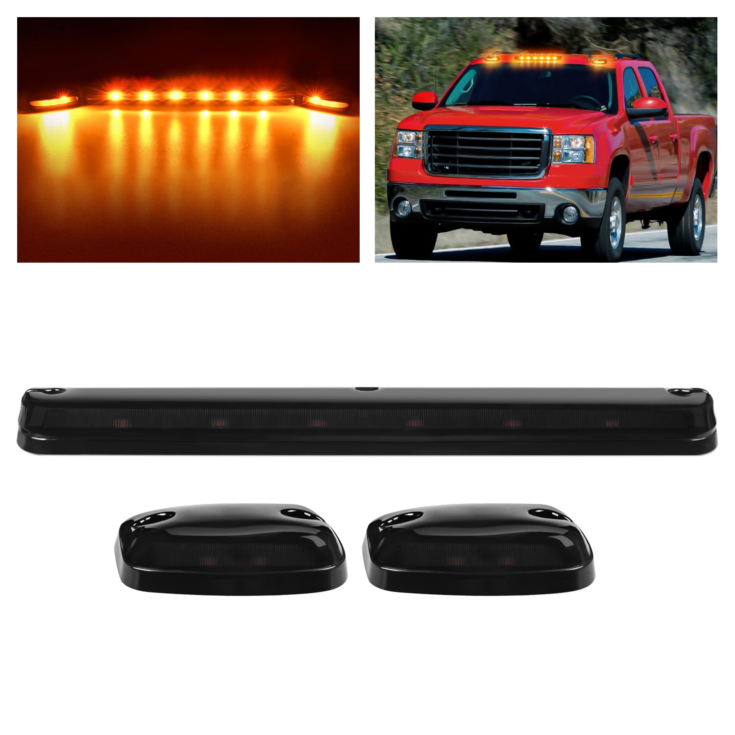 Nilight LED Cab Marker Lights 3 PCS Smoke Lens Amber Clearance Roof Running Light Compatible with 2007-2014 Silverado Sierra 1500 2500 3500 2500HD 3500HD Image