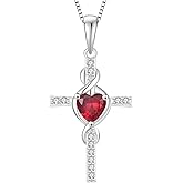 Lwsary Infinity Cross Necklace 925 Sterling Silver Crucifix Christian Religious Pendant Birthstone Jewelry Gifts for Women