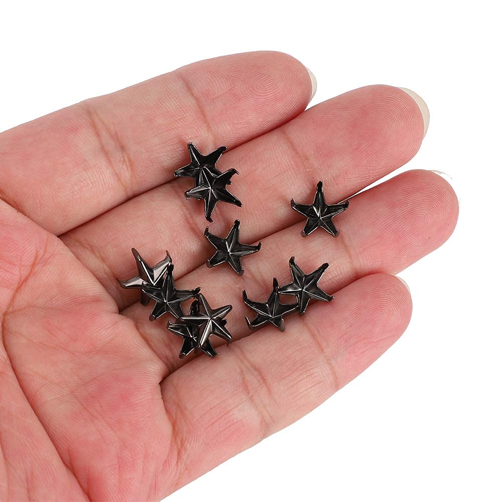 200Pcs Star Shaped Nail Head Studs, Metal Leather Rivets Black Star Spikes Studs for Leathercraft, DIY Crafts, Clothing, Bags, Purses Embellishment, 10mm