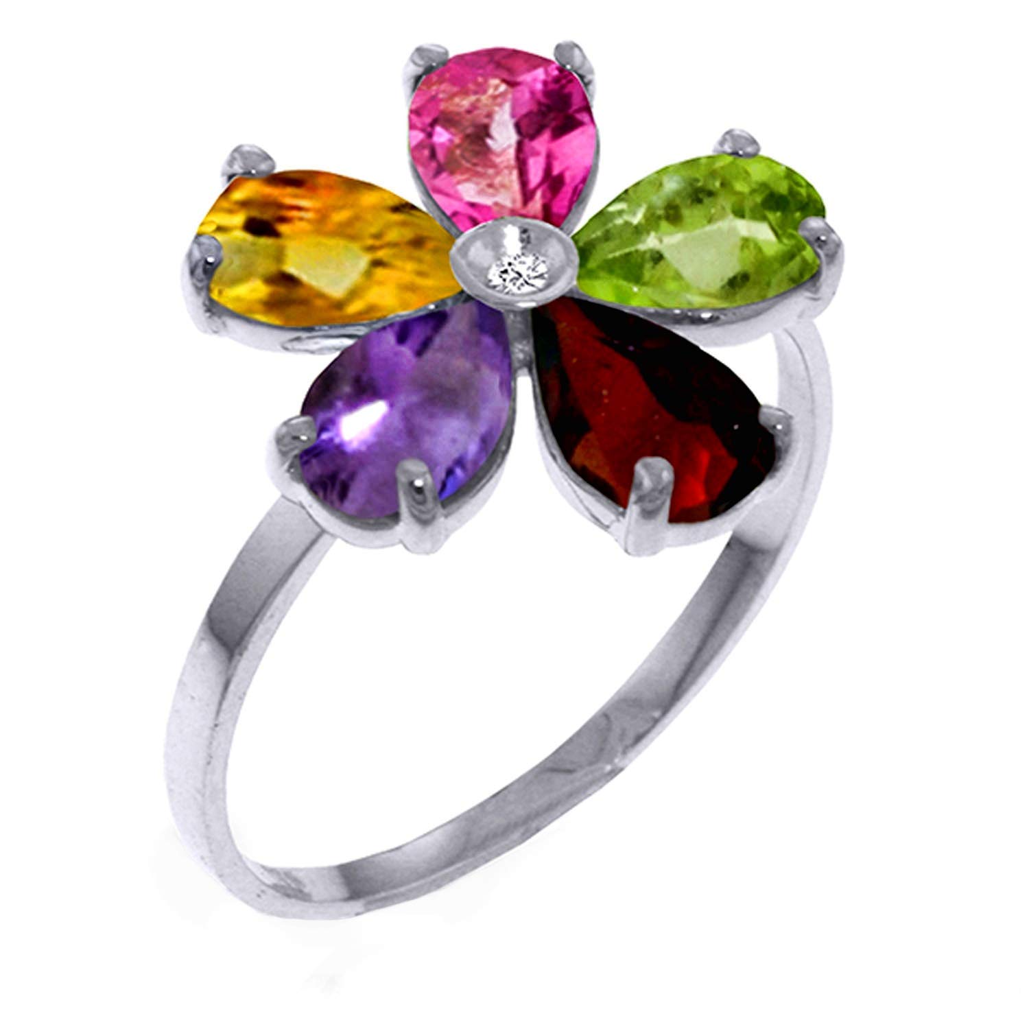Galaxy Gold 2.22 Carat 14k White Gold Ring Natural Diamond Multi Gemstones (9.5)