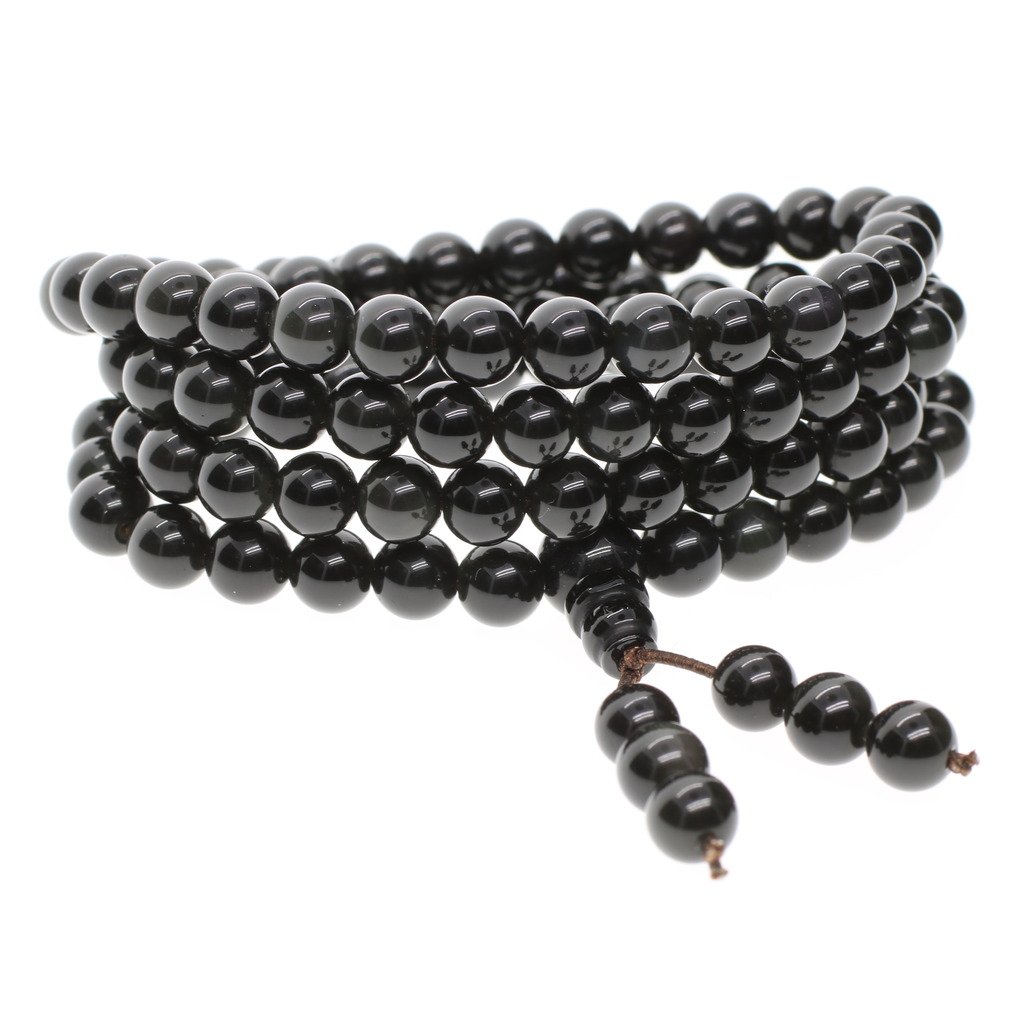 coai 108 Beads Rainbow Eye Obsidian Bead Meditation Mala Bracelet Necklace 8mm