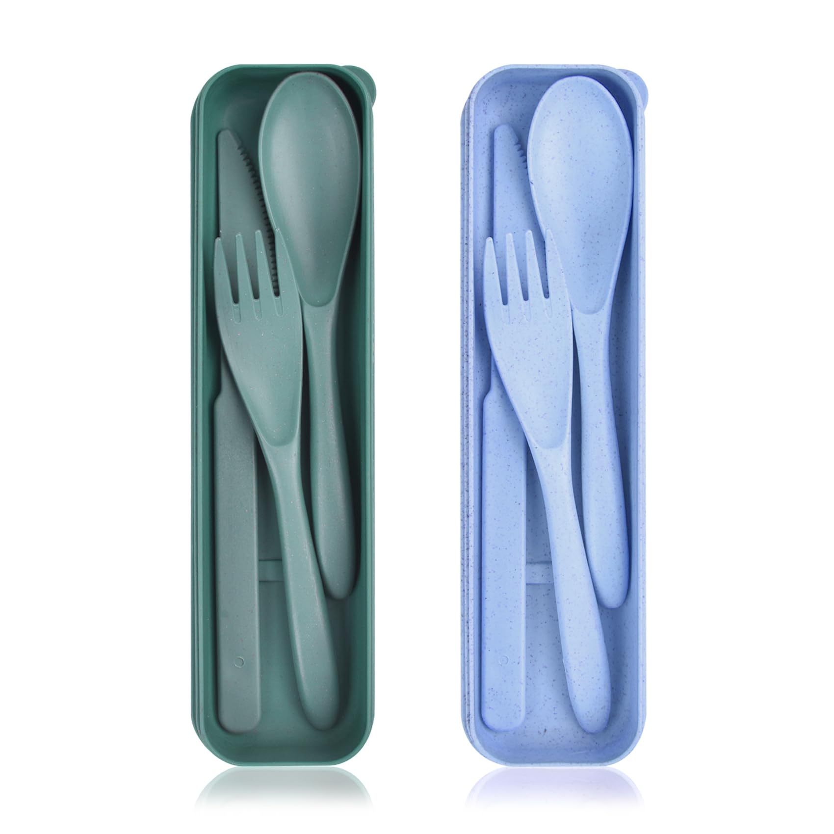 Travel Utensils with Case, Reusable Plastic Cutlery, Travel Cutlery Set, Flatware Set for Travel Work School Picnic Camping or Daily Use (Blue, Green)