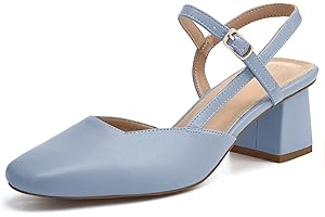 Rilista Women's Slingback Chunky Low Heels Closed Square Toe Heel Wedding Party Dress Pumps Shoes