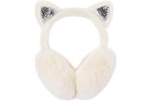 fauson Ear Muffs for Winter Women - Foldable Cute Cat Ear Earmuffs for Women Fuzzy Faux Rabbit Fur Ear Warmers