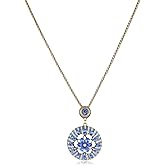 HZMAN Blue Crystal Flower Necklace for Women, Adjustable Wheat Chain with Diamond-Cut Teardrop Pendant & Vintage Enamel, Handmade Brass Bohemian Jewelry Gift
