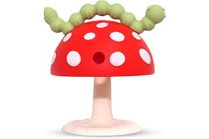 RaZbaby Chompy Grip Teether for Infant & Baby 3M+ Silicone Teething Toy with Suction Base and Multi-Texture Design for Teething Relief - Soothes Sore Gums & Easy-to-Hold Teether, BPA Free - Red/Green