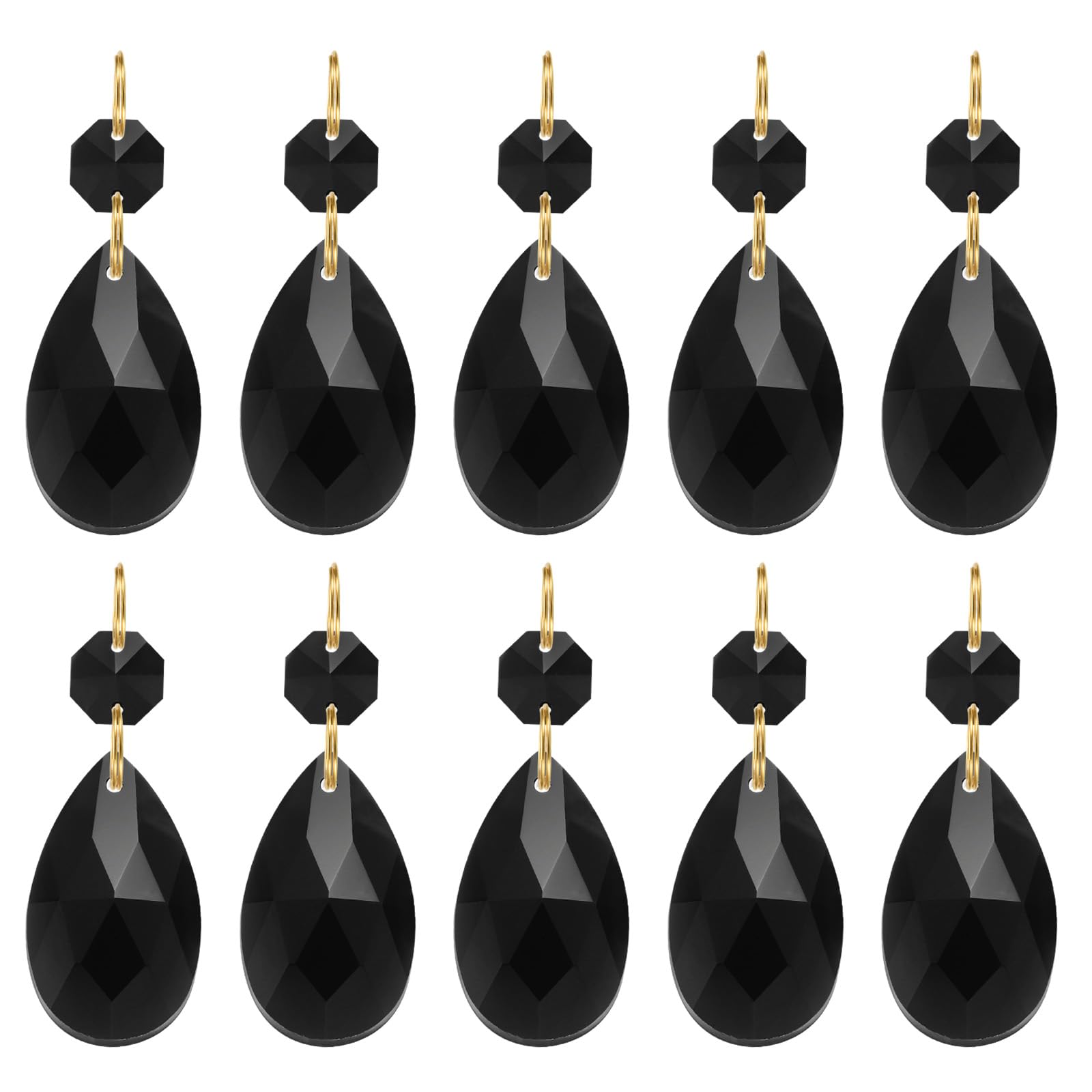 PATIKIL Teardrop Crystal Chandelier Pendants Beads, 10 Pack 60mm Length 38mm Chandelier Prisms Parts Ornaments Hanging Beads for DIY Arts Crafts Decoration, Black