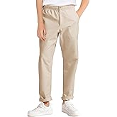 Haloumoning Boys School Uniform Chino Pants Kids Elastic Waist Pull on Twill Pants with Pockets 5-14 Years