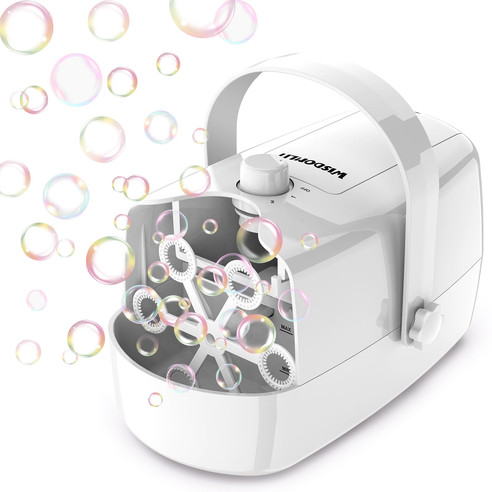Photo 1 of Bubble Machine, 3 in 1 Bubble Maker, Bubble Blower with Replaceable Bubble Wands, 8000+ Colorful Bubbles Per Minute, Operated by Plug-in or Batteries, Bubble Toys for Indoor Outdoor Birthday Party