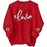 Valentine Sweatshirts For Women Red Crewneck Long Sleeve Pullover Love Heart Print Holiday Sweatshirt Festival Outfit