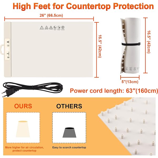 FOKZUCYO FOOD WARMING MAT,FULL SURFACE HEAT ELECTRIC WARMING TRAY,5 TEMP-SETTINGS WARMING MAT FOR FOOD,PORTABLE SILICONE FOOD WARMER MAT WITH HANDLE,FOOD WARMING MAT FOR BUFFET,PARTIES,GATHERINGS
